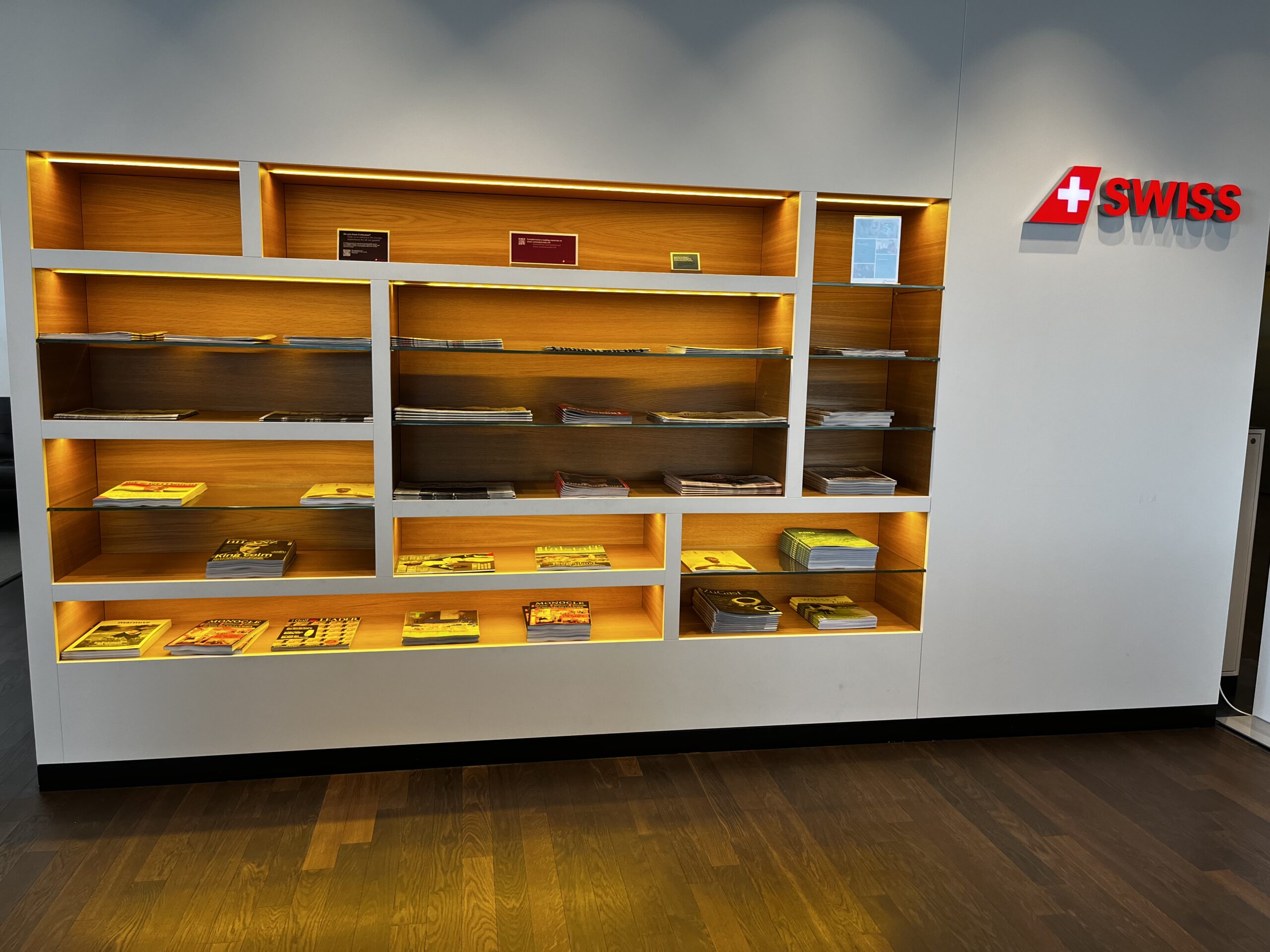 Swiss First Class Lounge — à la carte dining table set for breakfast service